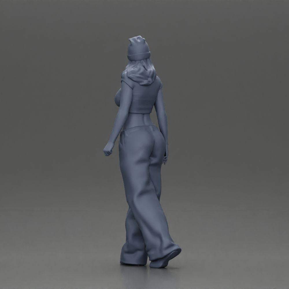 Diorama modélisme photo produit 9 : Figurine miniature : Femme Hip-Hop Lowrider avec casquette, top court et pantalon baggy (Ref Nr. A103)