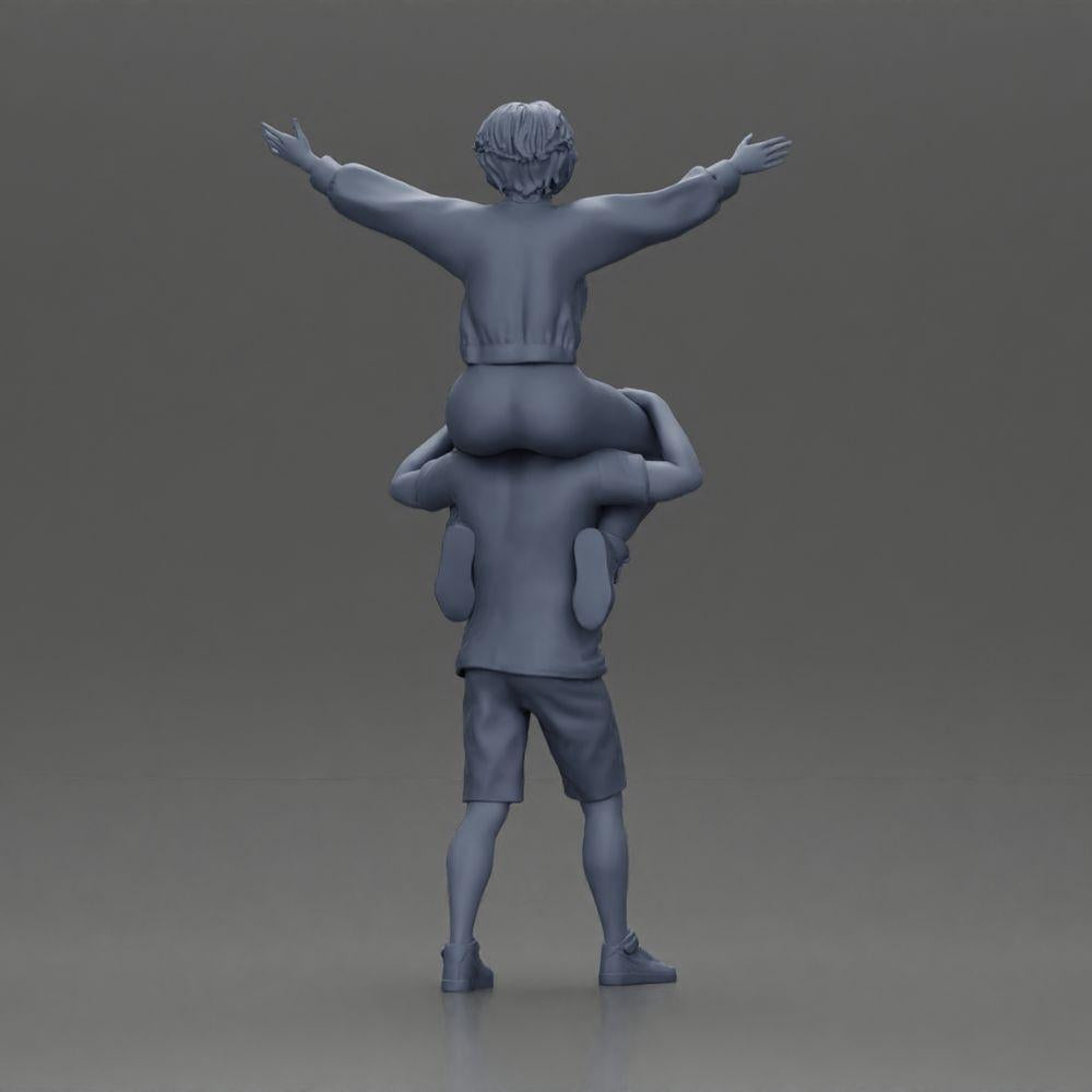 Diorama modélisme photo de produit 9 : Figurine miniature : Homme en shorts portant sa petite amie sur les épaules, couple en pose (Ref Nr. A76)