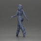 Diorama modélisme photo produit 9 : Figurine diorama : Figurine miniature femme en pose de marche, vert-rouge, top court, pantalon large, escarpins (Ref Nr. A141)