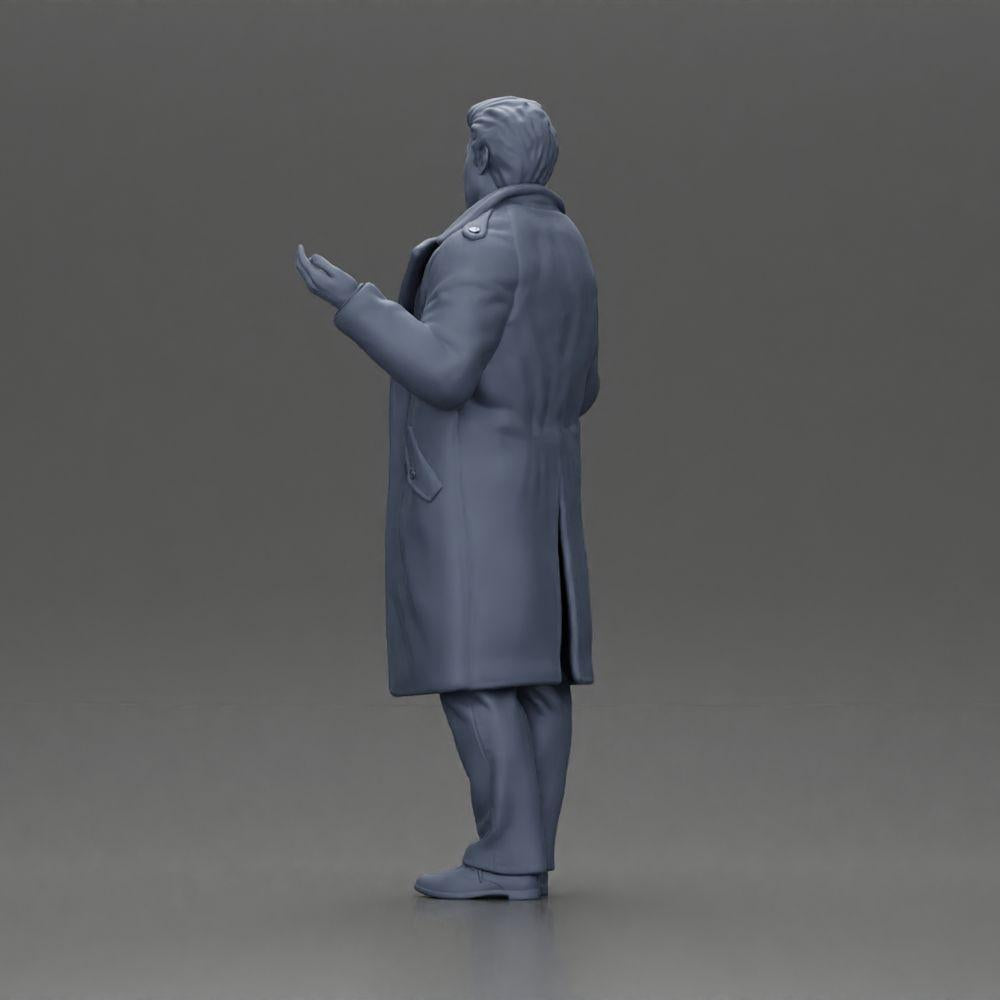 Diorama modélisme photo produit 10 : figurine diorama miniature : détective de police en manteau, debout avec les mains ouvertes (Ref Nr. A63)