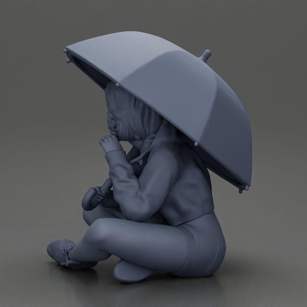 Diorama modélisme photo produit 10 : Miniature diorama : Femme assise en veste et shorts avec parapluie ouvert (Ref Nr. A85)