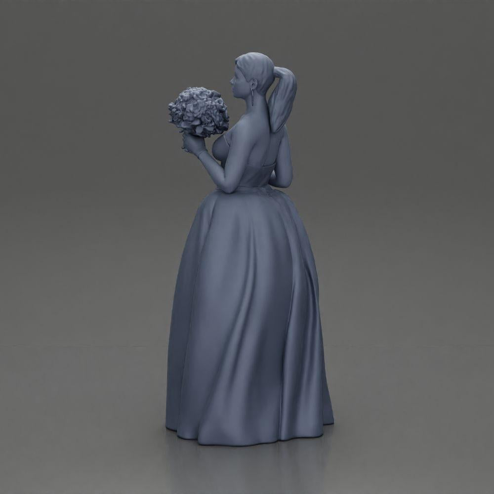 Diorama Modélisme Photo de produit 8 : Figurine de diorama : Miniature mariée en robe blanche longue avec bouquet de fleurs (Ref Nr. A132)
