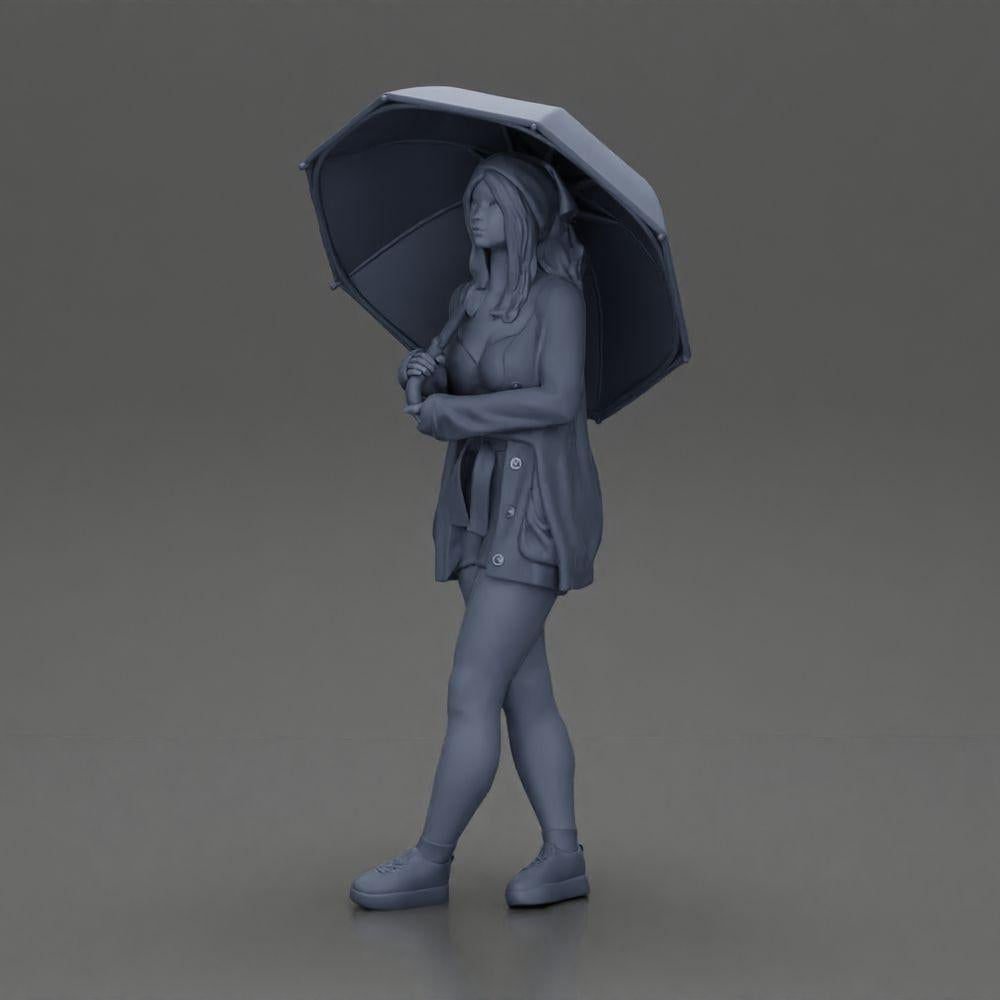 Diorama modélisme photo de produit 11 : Figurine féminine de diorama en cardigan ouvert et shorts avec parapluie (Ref Nr. A92)