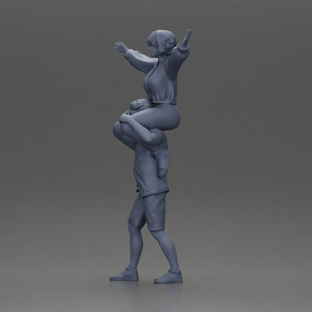 Diorama modélisme photo produit 11 : Figurine miniature : Homme en short portant sa petite amie sur ses épaules, couple en pose (Ref Nr. A76)