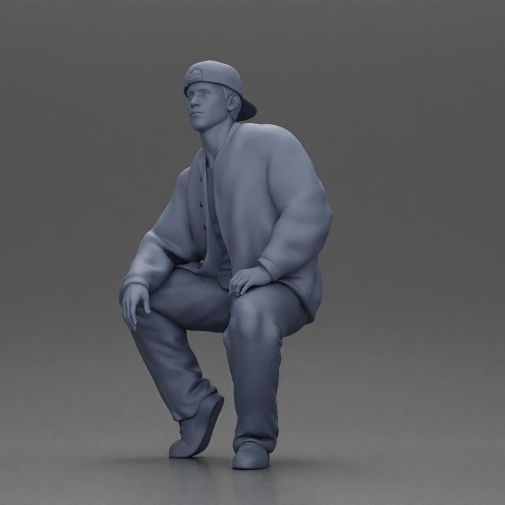 Diorama modélisme photo produit 11 : Figurine diorama : Homme hip-hop assis avec veste, casquette et baskets (Ref Nr. A62)