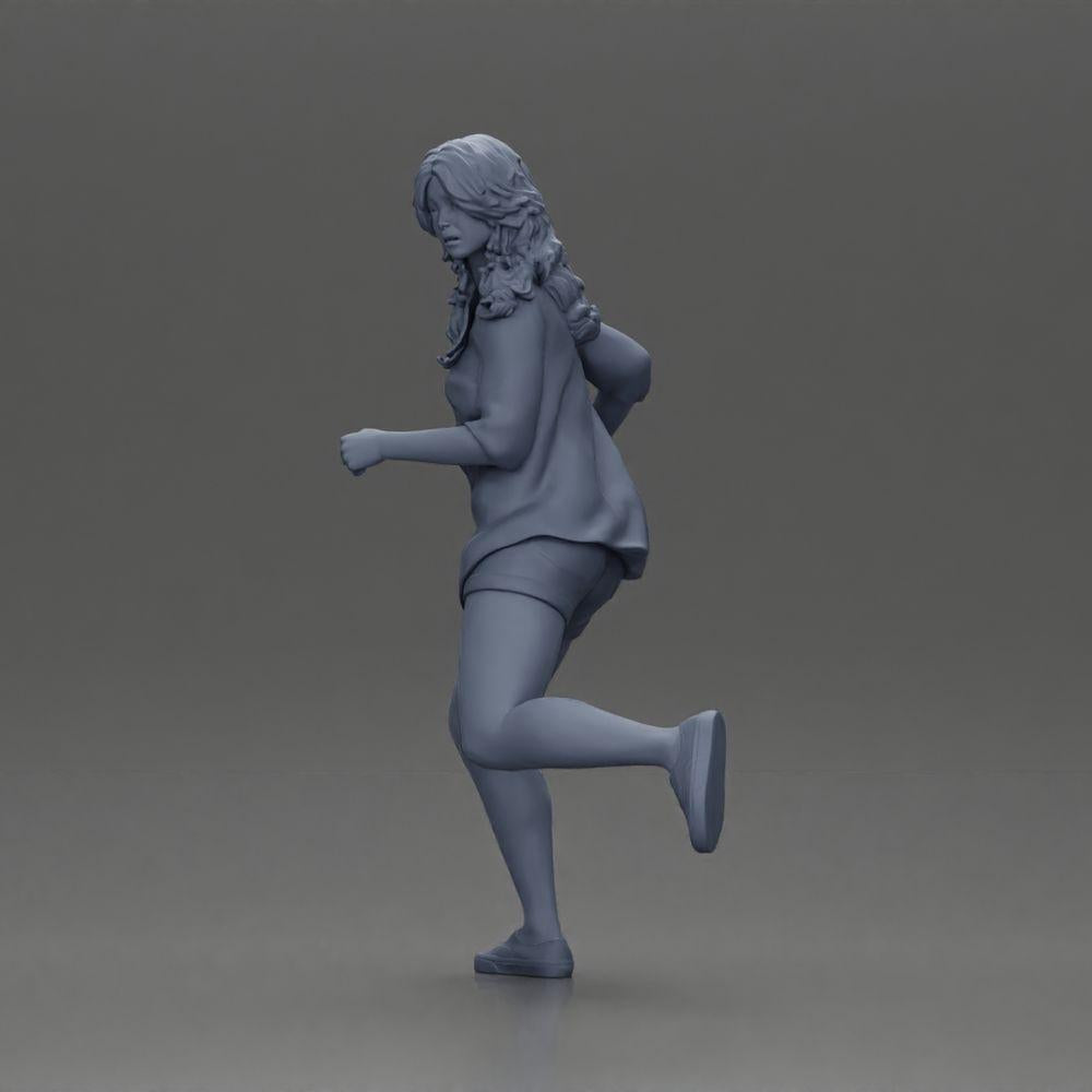 Diorama modélisme photo produit 11 : Figurine diorama : Jeune femme en train de courir avec une chemise ouverte et un short, déterminée (Ref Nr. A102)