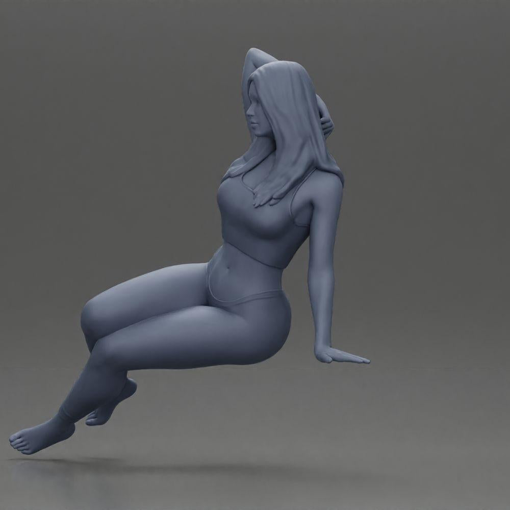 Diorama modélisme photo produit 11 : Figurine : Femme en leggings, assise sur le canapé de côté, bras derrière la tête (Ref Nr. A68)