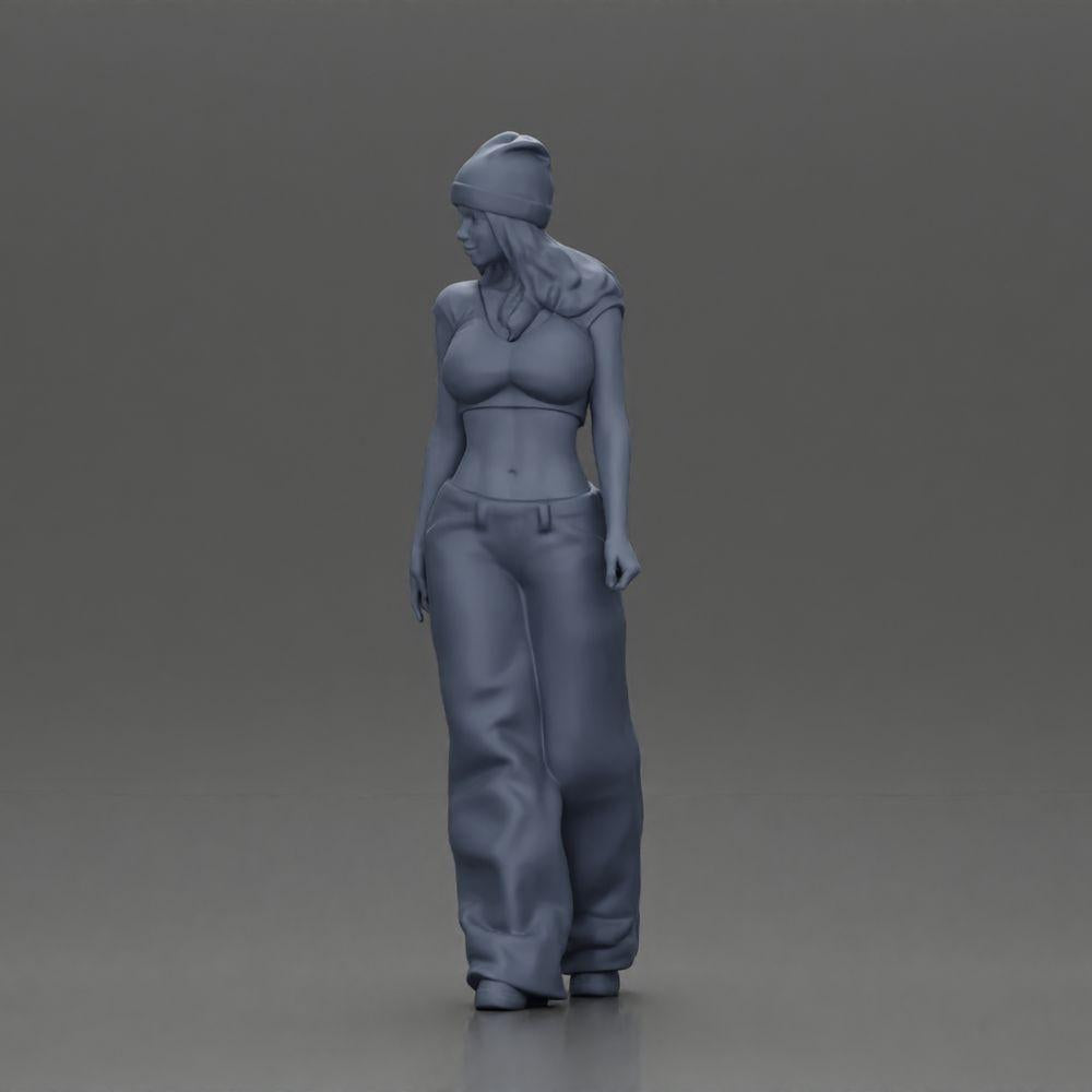 Diorama modélisme photo produit 11 : Figurine miniature : Femme Hip-Hop Lowrider avec casquette, top court et pantalon baggy (Ref Nr. A103)