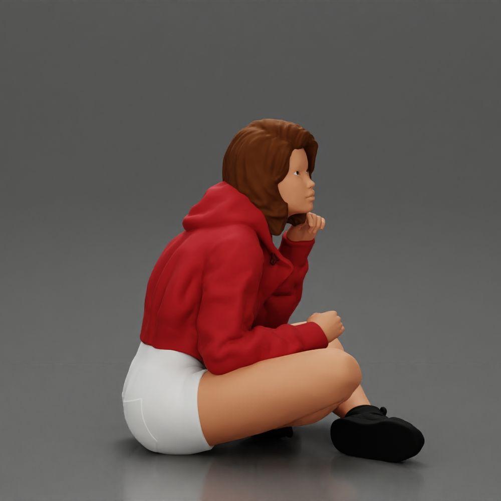 Diorama modélisme photo produit 13 : Miniature diorama : Femme assise en veste et shorts avec parapluie ouvert (Ref Nr. A85)