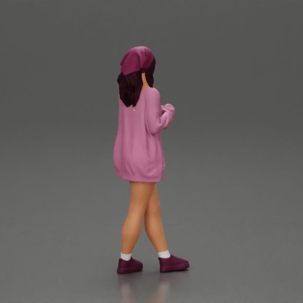 Diorama modélisme photo produit 13 : Figurine diorama féminine en cardigan ouvert et shorts avec parapluie (Ref Nr. A92)