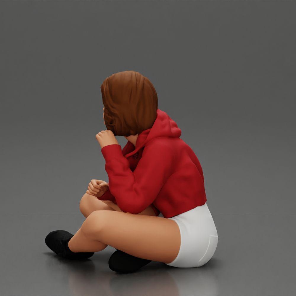 Diorama Modélisme Photo Produit 16 : Miniature Diorama : Femme assise en veste et shorts avec parapluie ouvert (Ref Nr. A85)