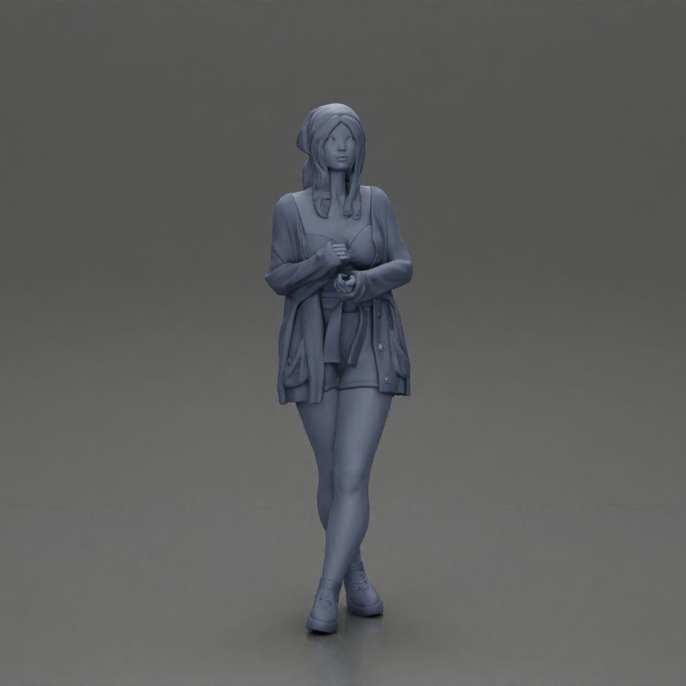 Diorama modélisme photo produit 15 : Figurine diorama féminine en cardigan ouvert et shorts avec parapluie (Ref Nr. A92)