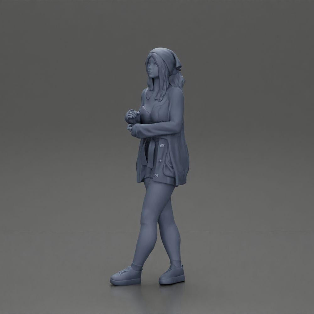 Diorama modélisme photo de produit 17 : Figurine diorama féminine en cardigan ouvert et shorts avec parapluie (Ref Nr. A92)