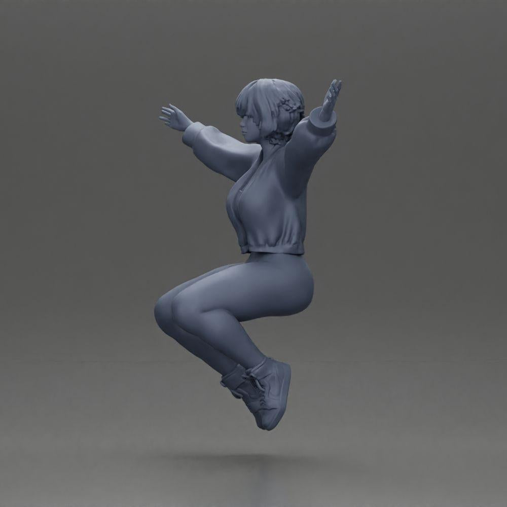 Diorama modélisme photo produit 11 : Figurine miniature - Fille assise avec les bras tendus, vêtements de sport (Ref Nr. A80)
