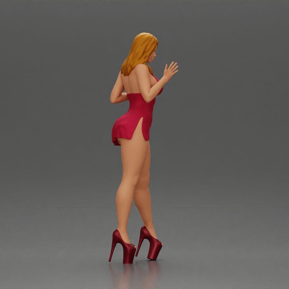 Diorama modélisme photo produit 1 : Figurine femme diorama : Femme élégante debout en robe rouge avec des chaussures à plateforme (Ref Nr. A134)
