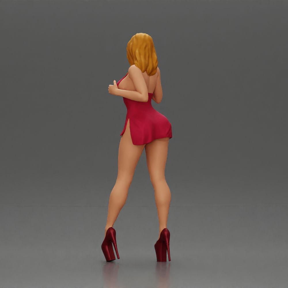 Diorama modélisme photo produit 3 : Figurine femme diorama : Femme élégante debout en robe rouge avec des chaussures à plateforme (Ref Nr. A134)