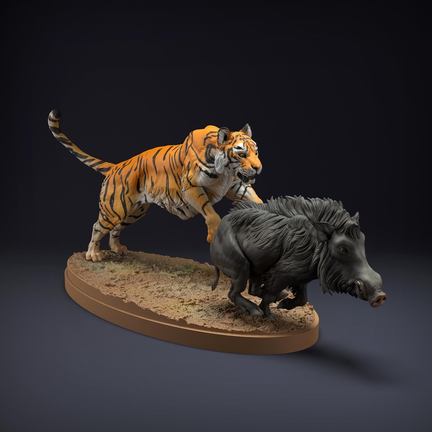 Photo du produit Figurine d'animal Diorama, Modélisme : 0 : Figurines d'animaux sauvages : Tigre du Bengale et Sanglier indien – Scène de chasse (Ref 01_01_81)