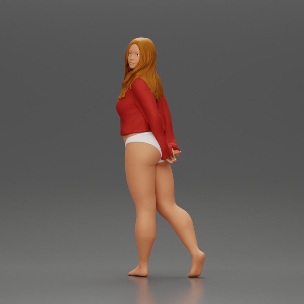 Diorama modélisme photo de produit 0 : Figurine miniature féminine pour diorama, bikini et t-shirt à manches longues, mains derrière (Ref Nr. A53)