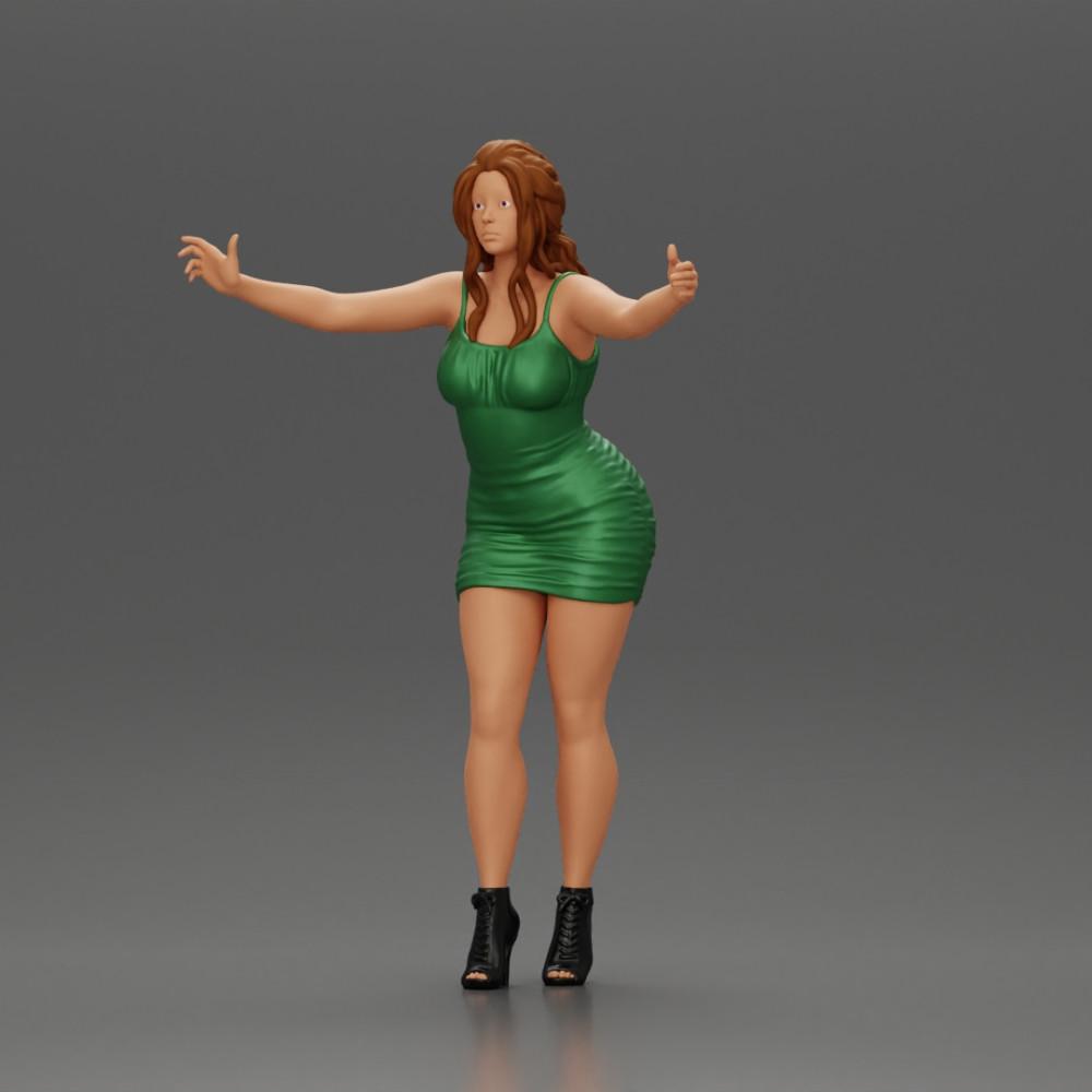 Diorama modélisme photo produit 0 : Figurine de diorama : Femme en robe mi-longue avec des chaussures à talons, bras tendus (Ref Nr. A58)