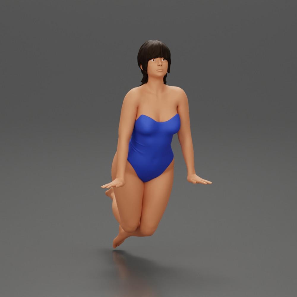 Diorama Modélisme Photo de produit 1 : Miniature de diorama : Femme en maillot de bain une pièce au bord de la piscine, penchée en avant (Ref Nr. A55)