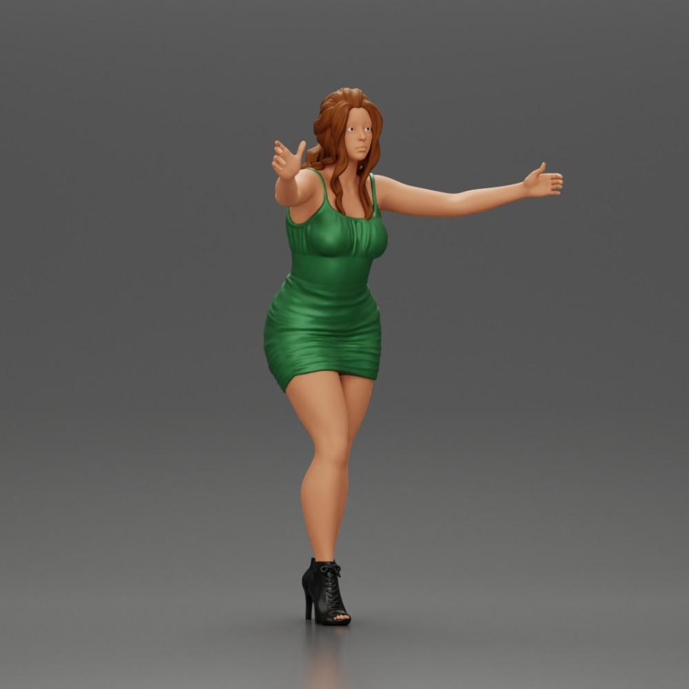 Diorama modélisme photo produit 1 : Figurine de diorama : Femme en robe mi-longue avec des chaussures à talons, bras tendus (Ref Nr. A58)