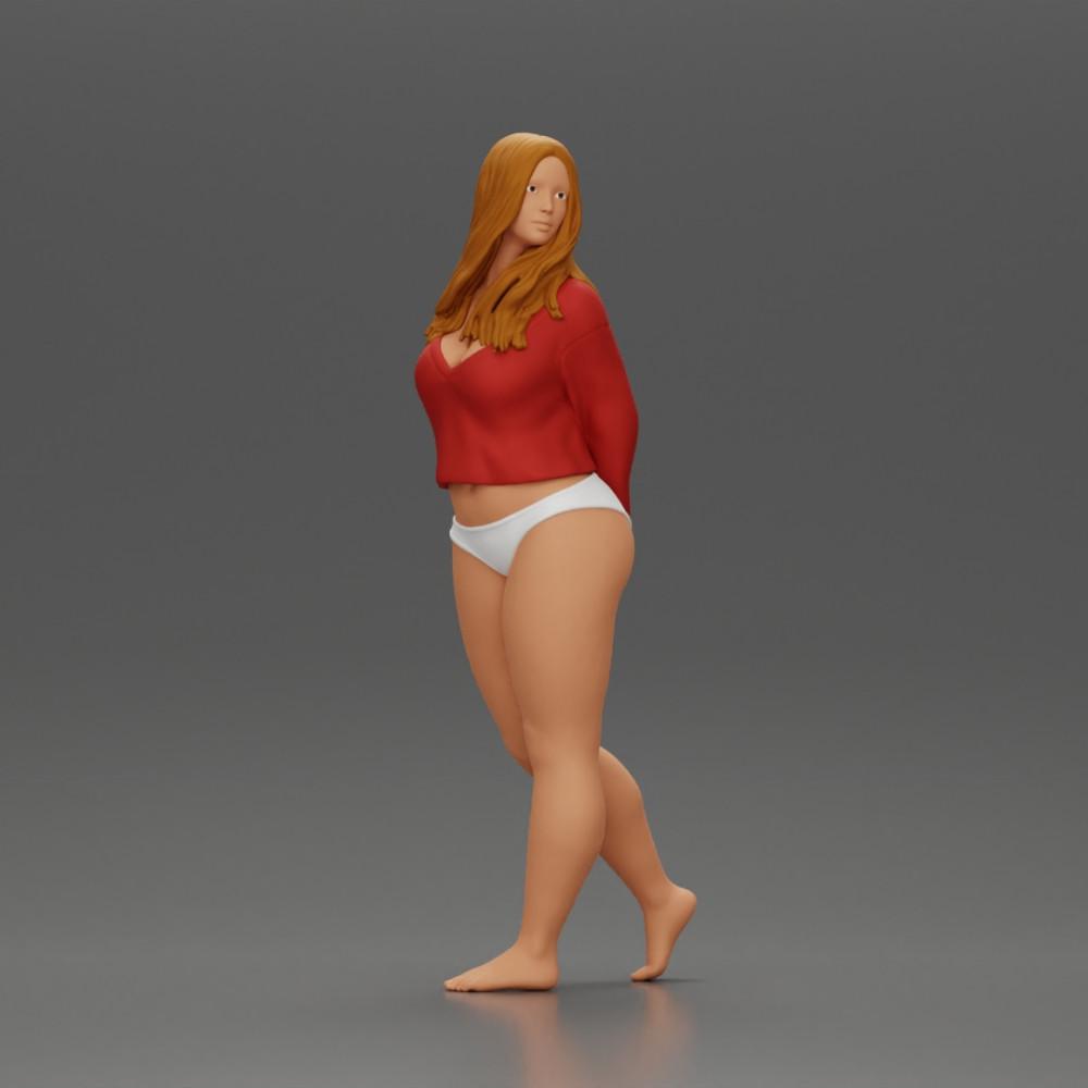Diorama Modélisme Photo de produit 1 : Figurine miniature féminine pour diorama, bikini et t-shirt à manches longues, mains derrière (Réf n° A53)