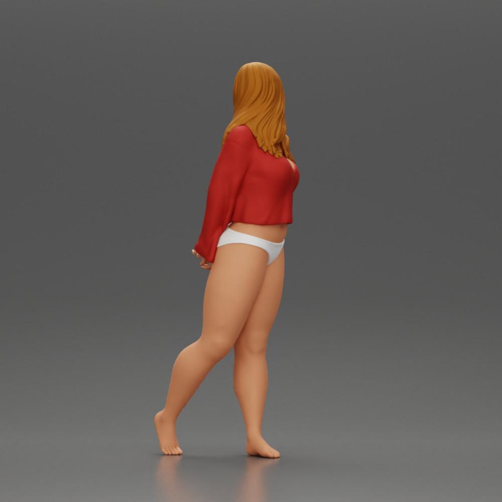 Diorama modélisme photo produit 3 : Figurine miniature féminine pour diorama, bikini et t-shirt à manches longues, mains derrière (Ref Nr. A53)