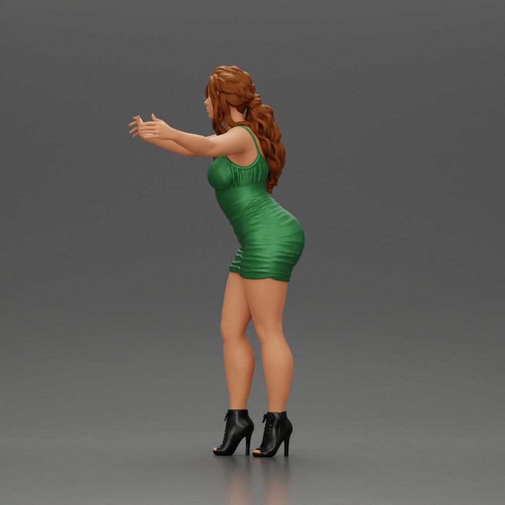 Diorama modélisme photo produit 5 : Figurine de diorama : Femme en robe mi-longue avec des chaussures à talons, bras tendus (Ref Nr. A58)