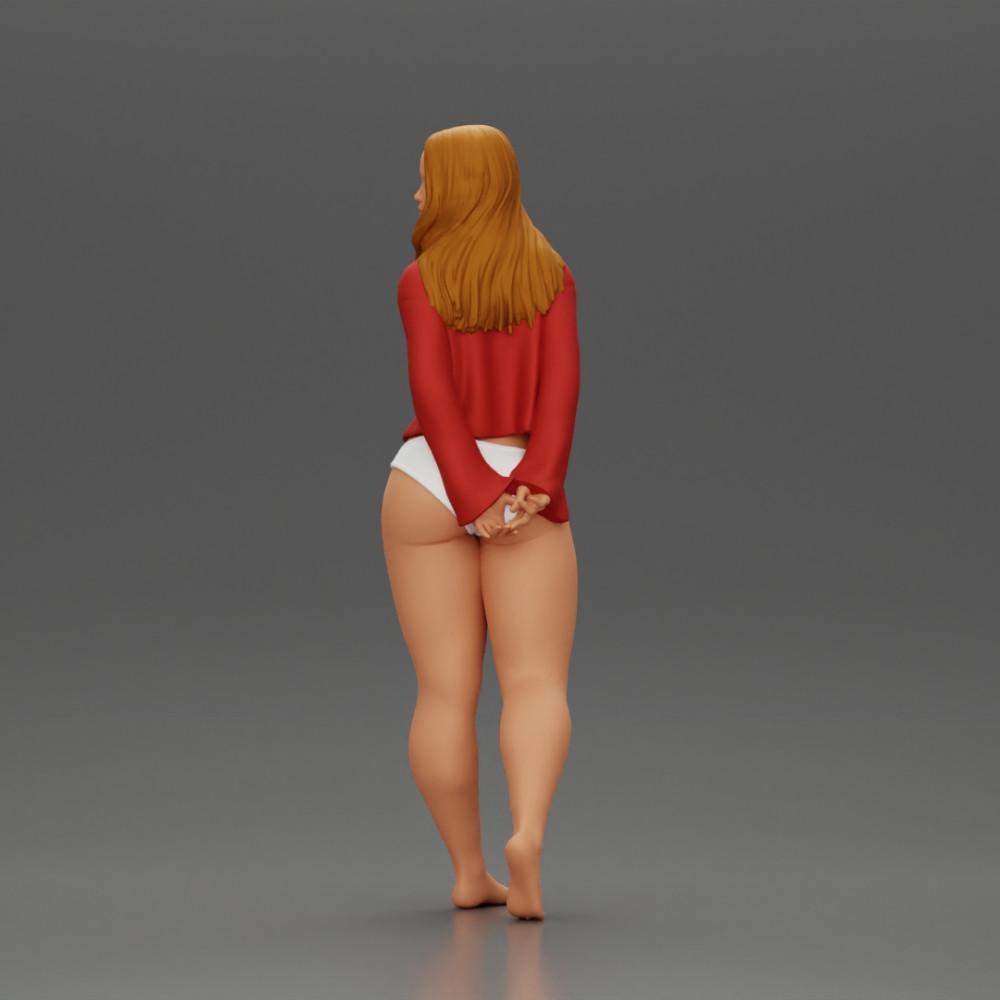 Diorama modélisme photo de produit 5 : Figurine miniature féminine pour diorama, bikini et t-shirt à manches longues, mains derrière (Ref Nr. A53)