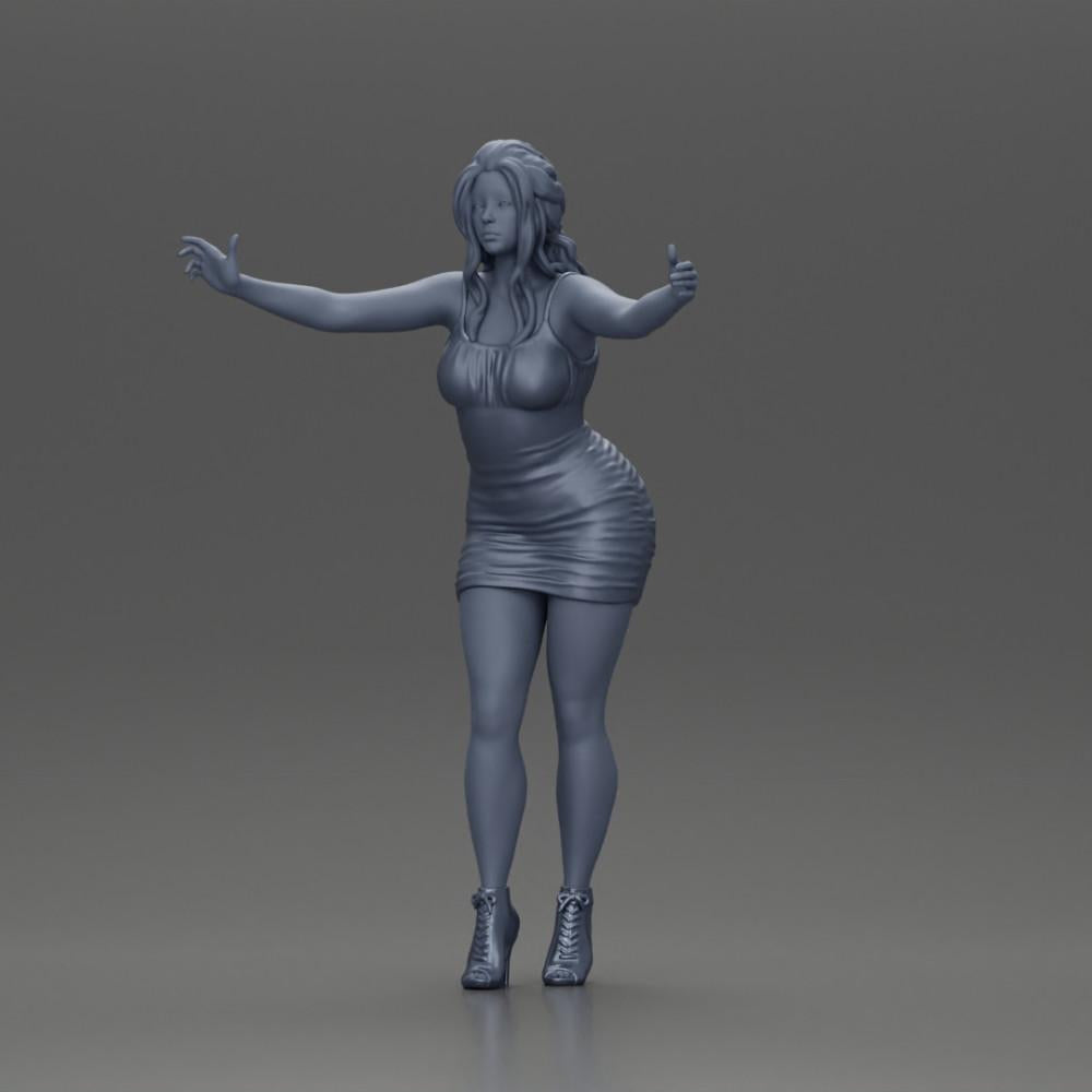 Diorama modélisme photo produit 6 : Figurine diorama : Femme en robe mi-longue avec des talons, bras tendus (Ref Nr. A58)