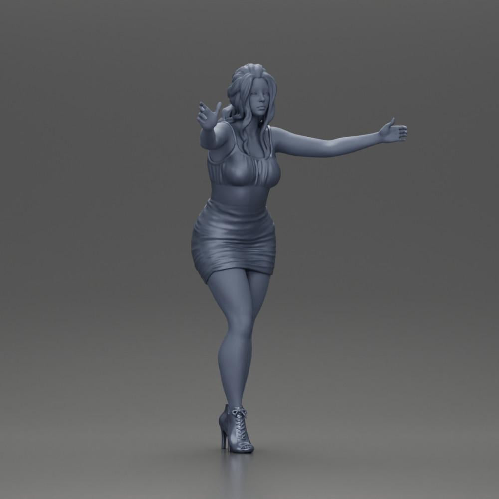 Diorama modélisme photo produit 7 : Figurine diorama : Femme en robe mi-longue avec des talons, bras tendus (Ref Nr. A58)