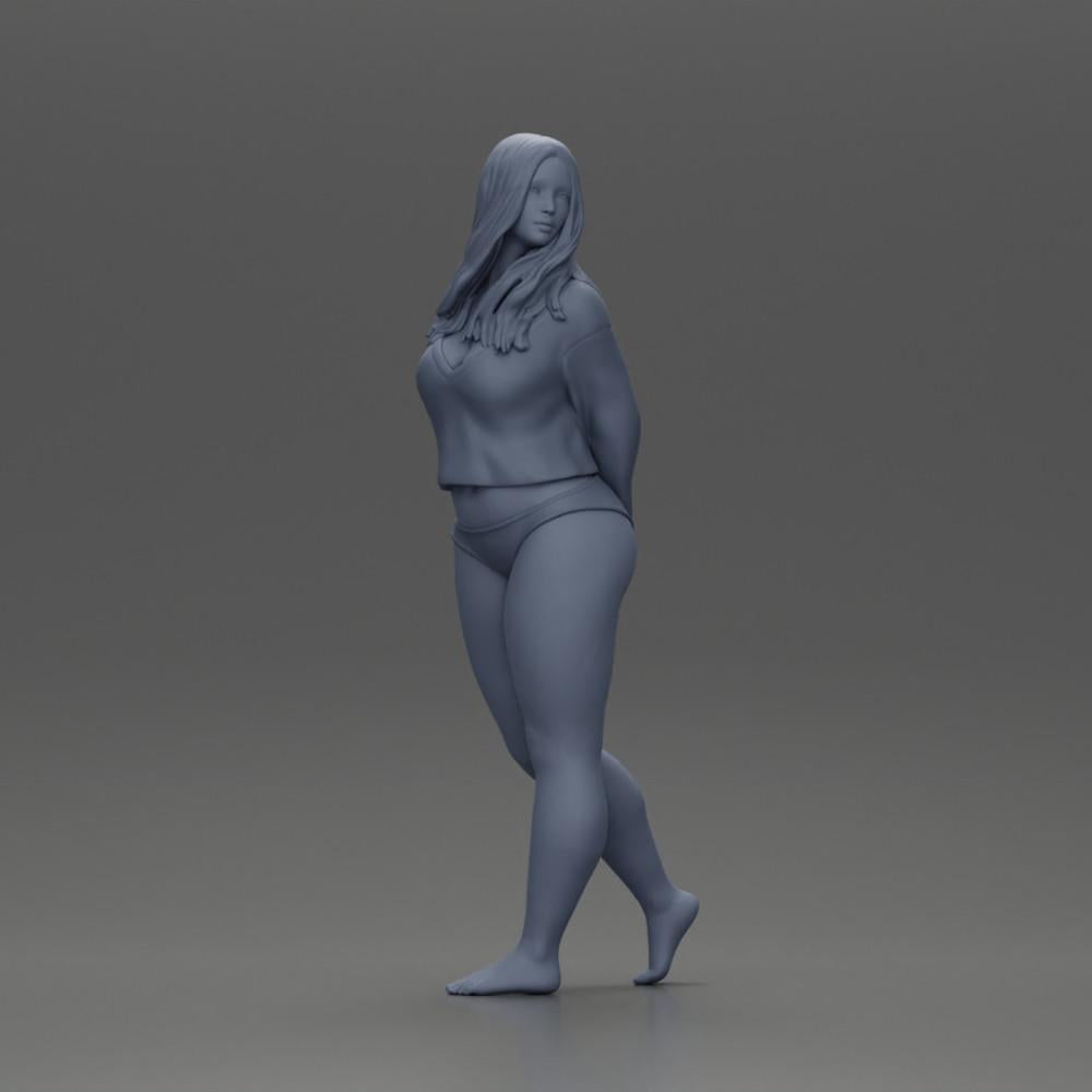 Diorama modélisme photo de produit 7 : Figurine miniature féminine pour diorama, bikini et t-shirt à manches longues, mains derrière (Ref Nr. A53)