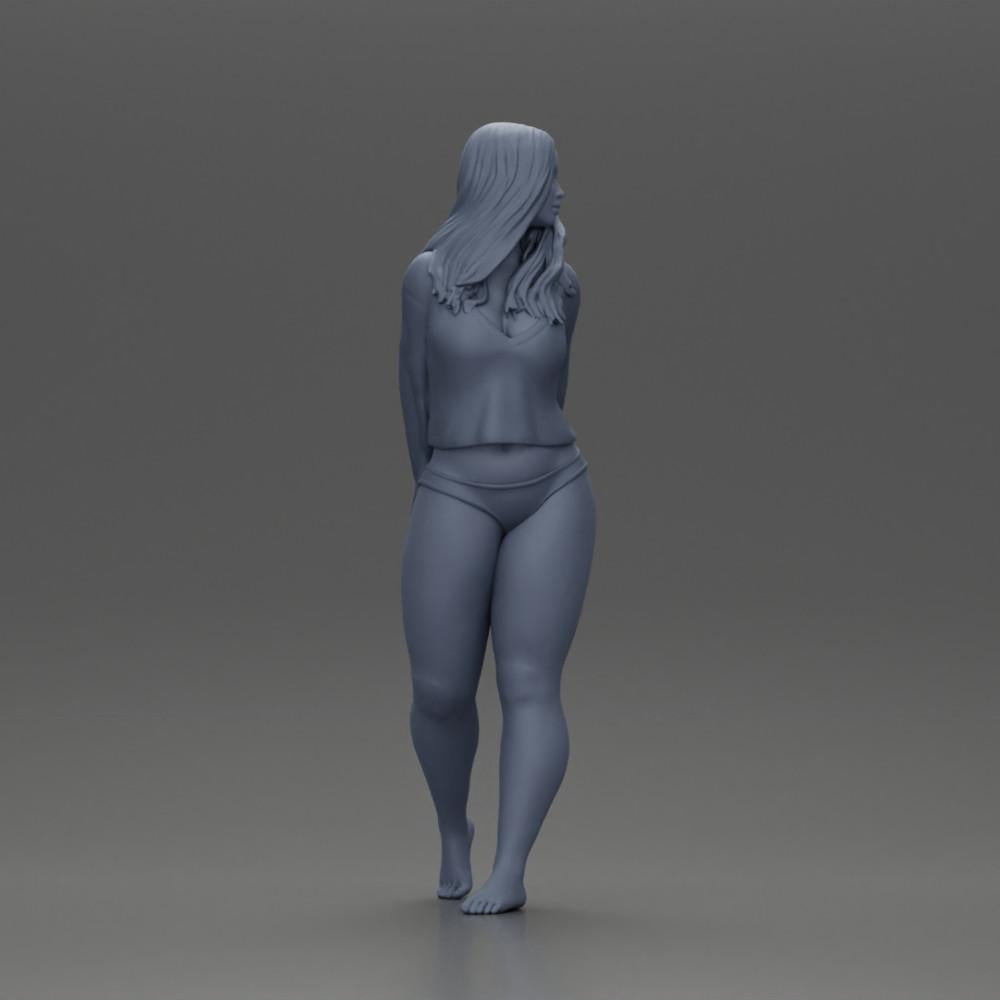 Diorama modélisme photo produit 8 : Figurine miniature féminine pour diorama, bikini et t-shirt à manches longues, mains derrière (Ref Nr. A53)