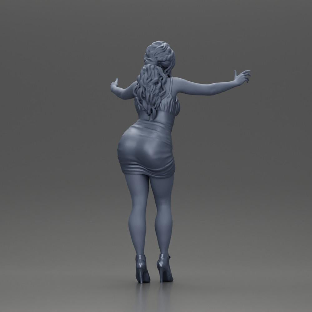 Diorama modélisme photo produit 9 : Figurine diorama : Femme en robe mi-longue avec des talons, bras tendus (Ref Nr. A58)