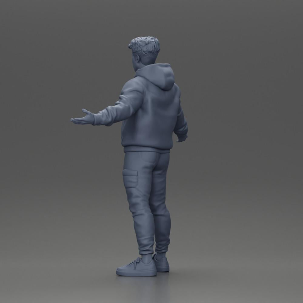 Diorama modélisme photo produit 10 : Figurine miniature homme asiatique en sweat à capuche, bras levés sur les côtés (Ref Nr. A60)