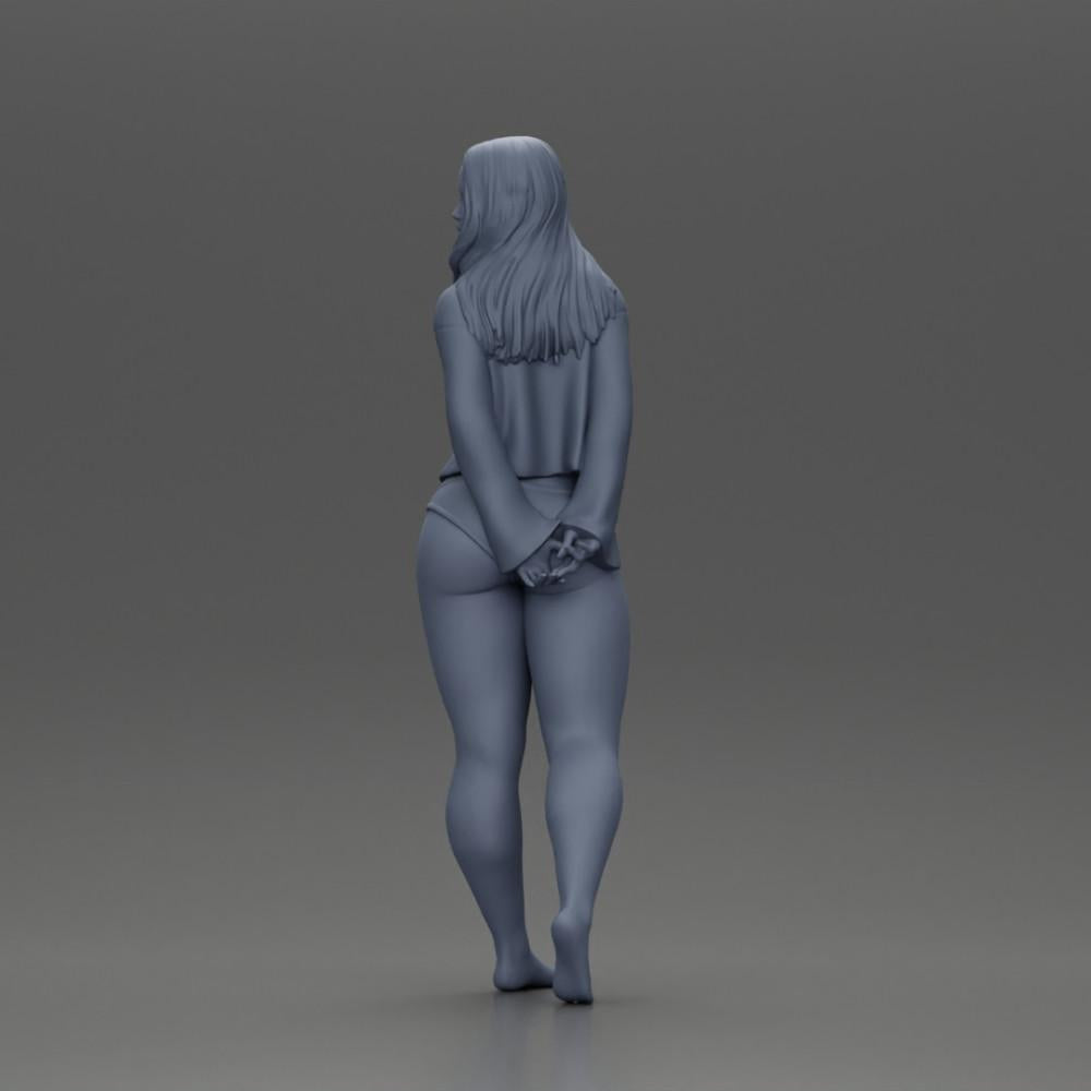 Diorama modélisme photo de produit 11 : Figurine miniature féminine pour diorama, bikini et t-shirt à manches longues, mains derrière (Ref Nr. A53)