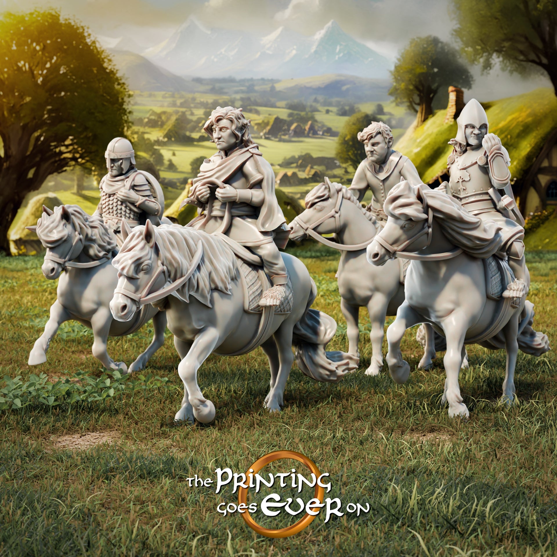 Photo du produit Tabletop 28mm The Printing Goes Ever On (TPGEO) 0 : Cavaliers Halflings - Des héros courageux rentrent chez eux
