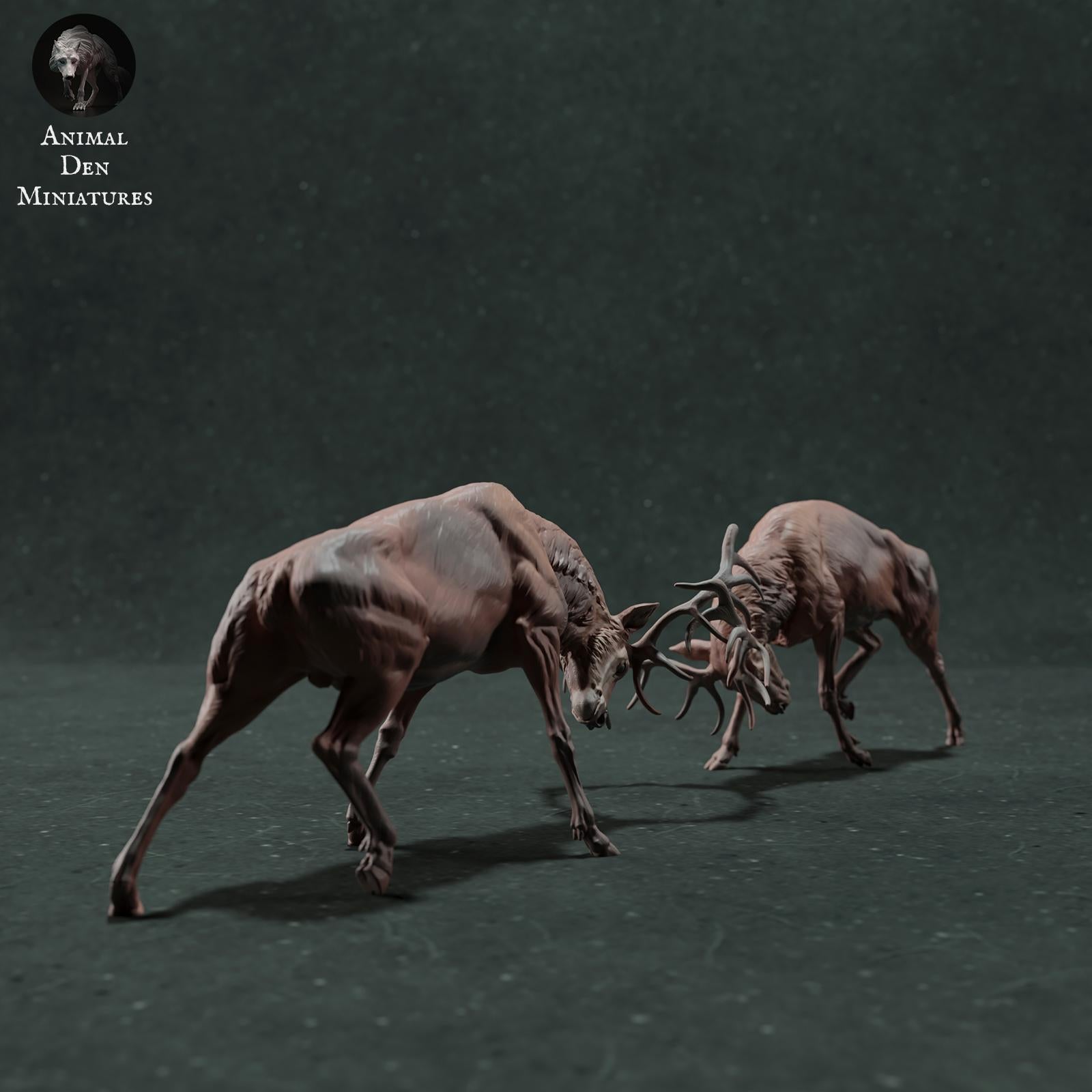 Photo de produit Figurine animale diorama, modélisme : 0 : Figurine de faune : cerfs rouges en combat – diorama de combat de cerfs (Réf 01_01_71)