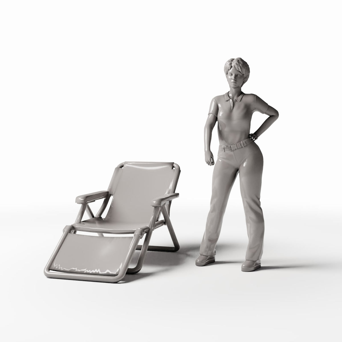Photo produit pour diorama et modélisme 1 : Mobilier de diorama : chaise longue pliante avec repose-jambes (Ref. 648D)