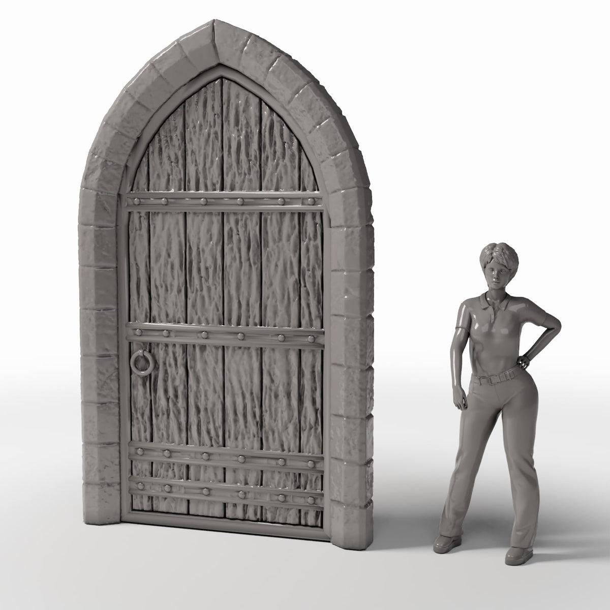Photo produit pour diorama et modélisme 1 : Bâtiment de diorama : porte d’église détaillée avec encadrement en pierre (Ref. 662D)