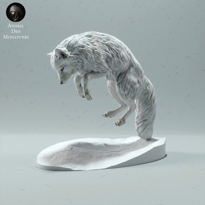 Photo du produit, figurine animalière Animal Den Miniatures 0 : figurine animalière polaire : renard polaire bondissant (22_12_17)