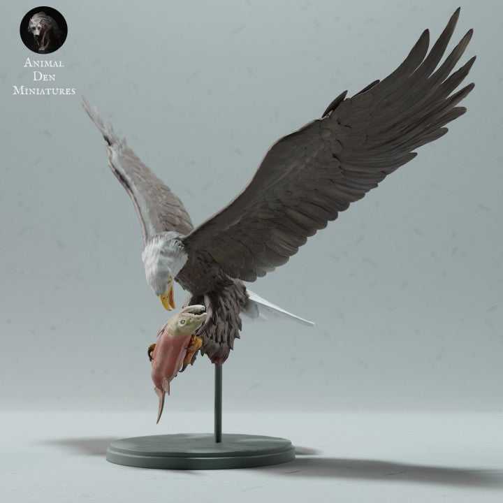 Photo de produit figurine animale Animal Den Miniatures 3 : figurine d’animal sauvage : pygargue à tête blanche mangeant un saumon (23_01_14)