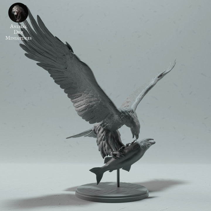 Photo produit figurine animale Animal Den Miniatures 4 : figurine d’animal sauvage : pygargue à tête blanche mangeant un saumon (23_01_14)