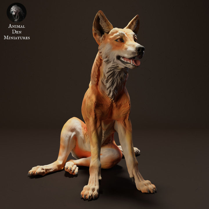 Photo du produit, figurine animale Animal Den Miniatures 0 : animal sauvage, figurine de dingo assis (23_04_08)