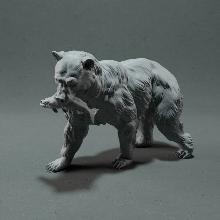 Photo de produit figurine animale Animal Den Miniatures 1 : figurine d’animal sauvage : grizzly avec saumon (22_10_16)