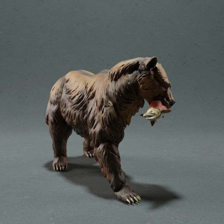 Photo du produit, figurine animale Animal Den Miniatures 2 : animal sauvage, figurine animale : grizzli avec saumon (22_10_16)