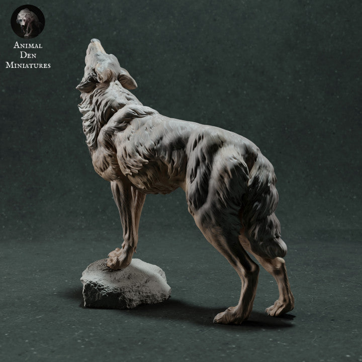 Photo du produit, figurine animale Animal Den Miniatures 2 : figurine d’animal sauvage : loup ibérique - hurlant (22_11_12)