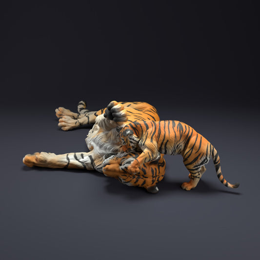 Photo du produit, figurine animale Animal Den Miniatures 2 : figurine d’animal sauvage : tigre du Bengale avec petit (22_08_11)
