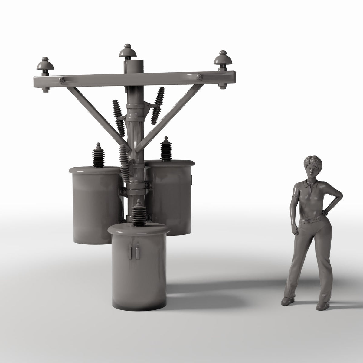 Photo produit pour diorama et modélisme 1 : Infrastructure pour diorama : Poteau électrique en béton avec trois transformateurs (Ref. 923D)