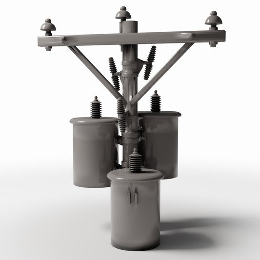 Photo produit pour diorama et modélisme 0 : Infrastructure pour diorama : Poteau électrique en béton avec trois transformateurs (Ref. 923D)